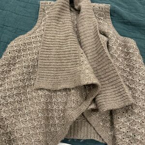 LOFT Taupe Textured Cardigan Vest